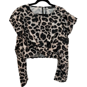 Romantic Hut XL cheetah leopard, puff sleeve, twist front detail, cropped top